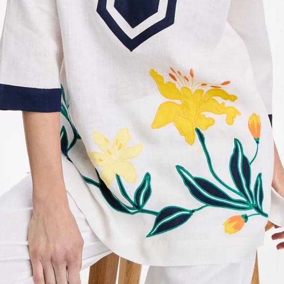 NWT Charter Club Women's Embroidered 3/4-Sleeve 100% Linen Tunic Top Size US XL - Picture 6 of 7